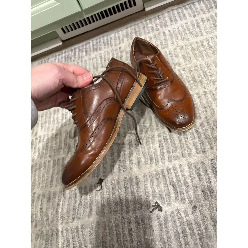 Stacy Adams Youth Boys Wingtip Oxford Dress Shoes Leather Lace-Up Brown Size 13
